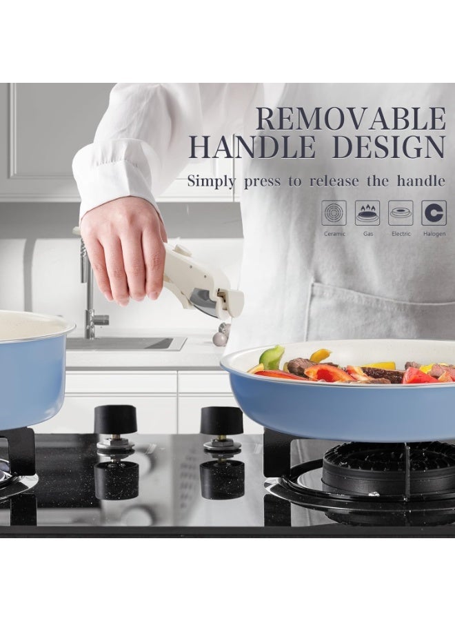 Caannasweis 18PCS Pots and Pans Set Nonstick -Kitchen Cookware Sets Detachable Handle Pot and Pan Set Removable Handle Camping Cooking Set,Compatible with Gas And Electric Stoves ，OvenSafe，Washdisher Safe Non Toxic Frying Pans for Cooking Pan Set，Blue - Image 4